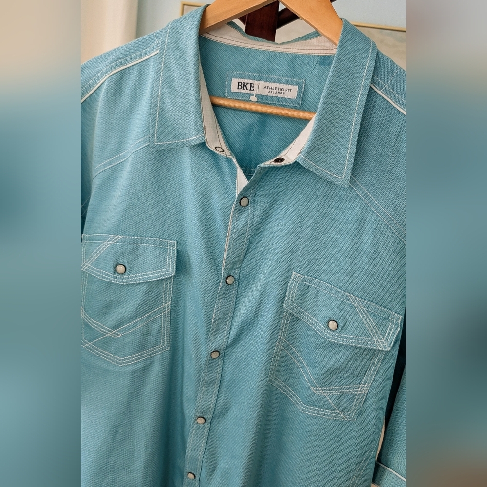 BKE Athletic Fit Blue Casual Snap Button Down Shirt 4 XL